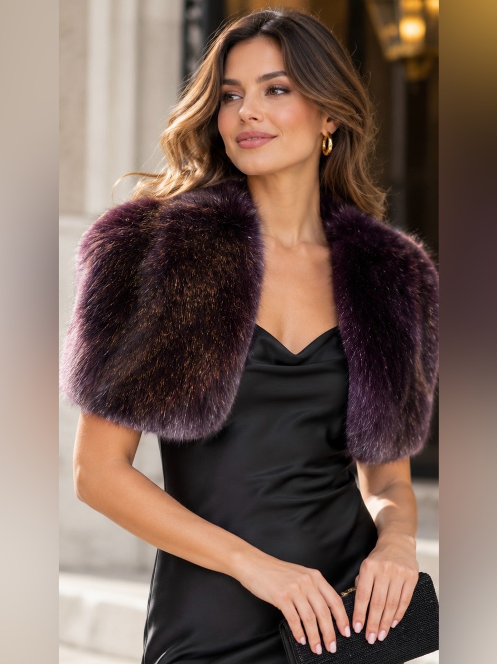 Helen Moore Midnight Purple Faux Fur Bolero Shrug L